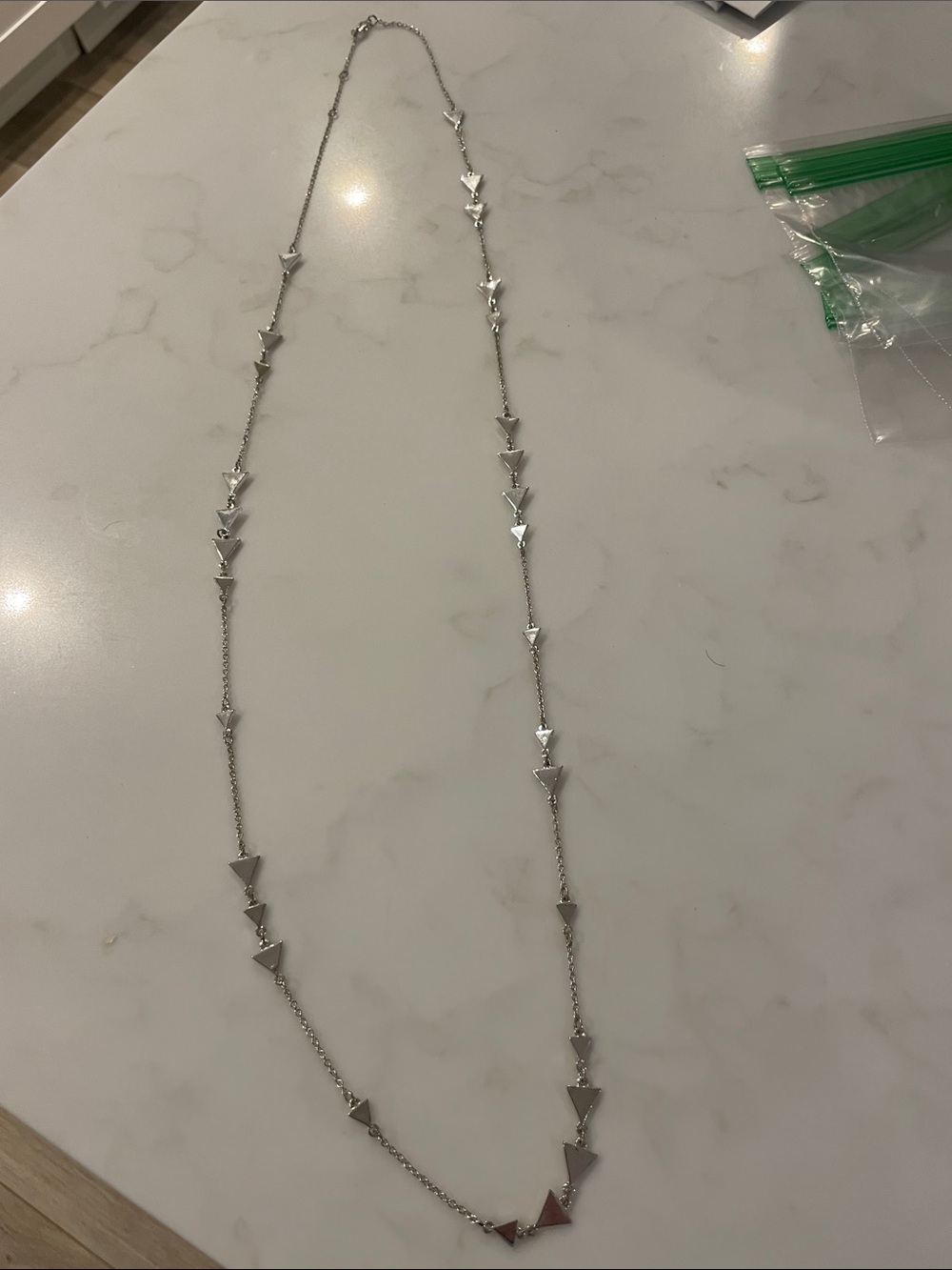 Silver long necklace with triangles